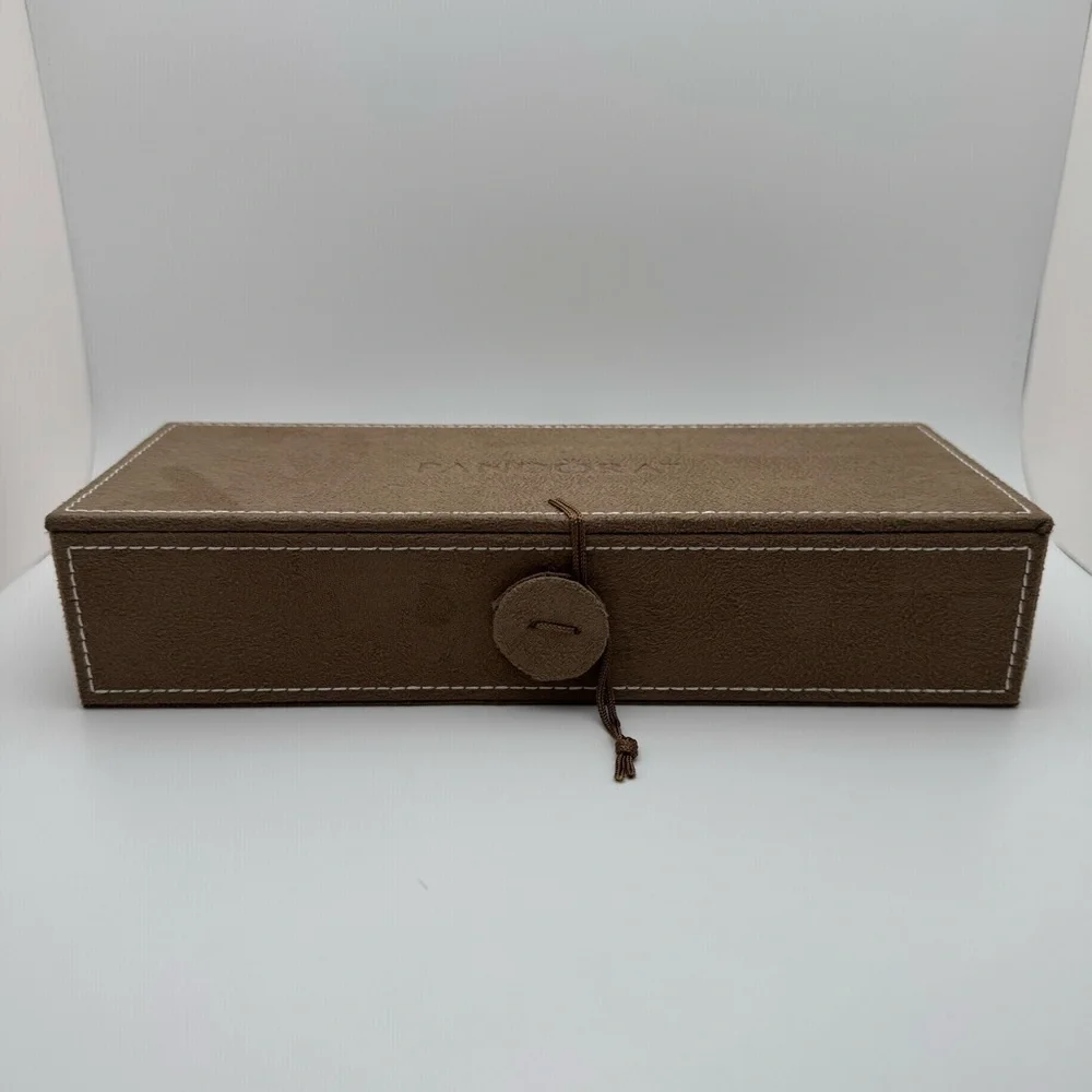 Pandora Retired 3 Tier Tan Suede Look Charm Jewelry Box Organizer + Tool 10.25in